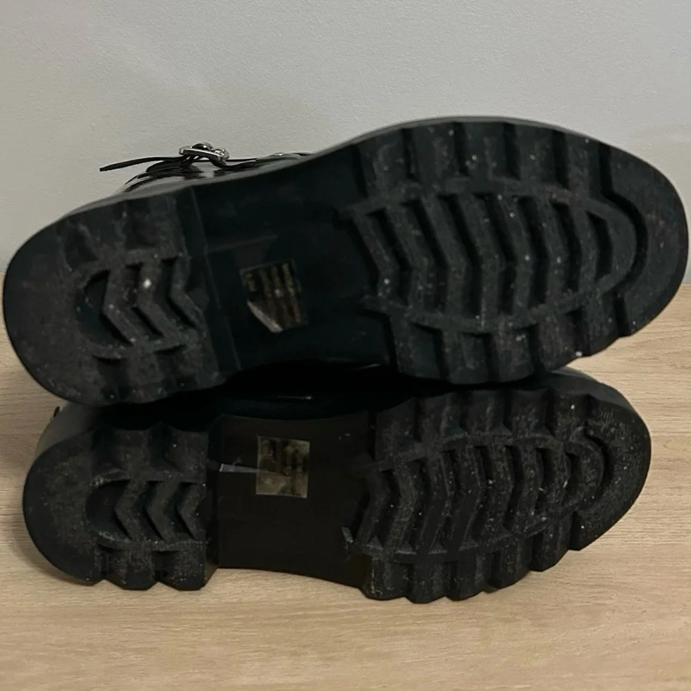 Michael Kors Monogram Print Black and Brown Buckle‎ Rain Boots Preppy Luxe Style
